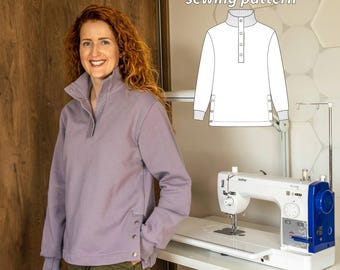 Sweatshirt with placket PDF Sewing Pattern, 6 Sizes (XS-XXL) with Instructions and Video Tutorial
