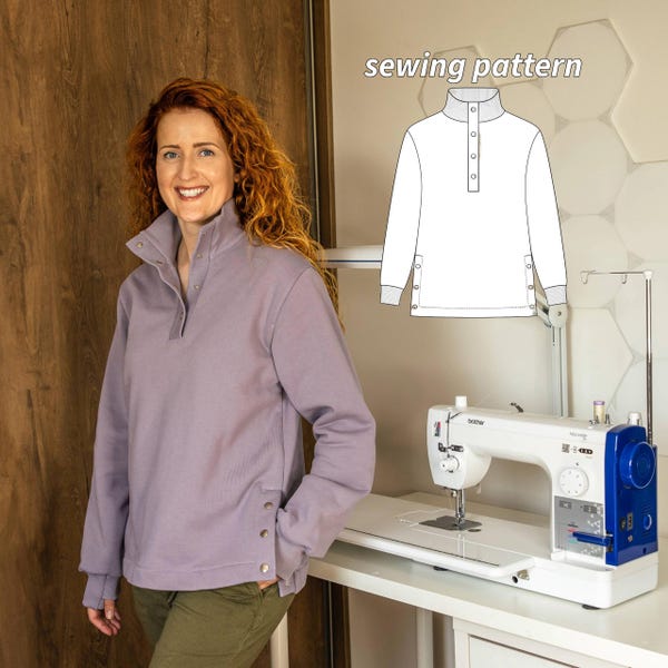 Bluza z plisą - wzór do szycia w formacie PDF, 6 rozmiarów (XS-XXL) z instrukcją i samouczkiem wideo