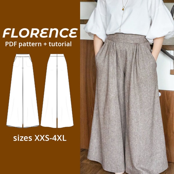 Wide Leg Pants PDF Sewing Pattern, 9 Sizes (XXS-4XL) with Instructions