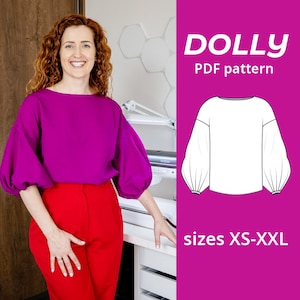 Balloon Sleeve Blouse PDF Sewing Pattern, 6 Sizes (XS-XXL