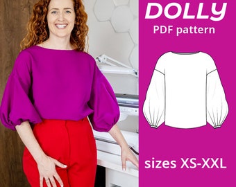 Patron de couture PDF pour chemisier à manches ballon, 6 tailles (XS-XXL) avec instructions