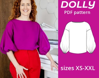 Balloon Sleeve Blouse PDF Sewing Pattern, 6 Sizes (XS-XXL) with Instructions
