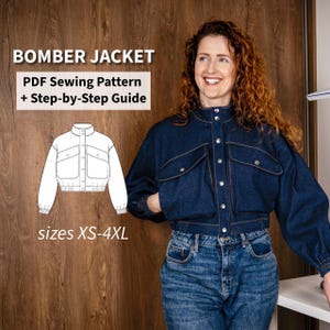 Bomber Jacket PDF Sewing Pattern, 8 Sizes (XS-4XL) with Sewing Instructions