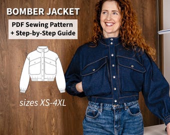 Bomber Jacket PDF Sewing Pattern, 8 Sizes (XS-4XL) with Sewing Instructions