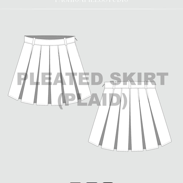 Pleated Skirt Fashion Flat Technical Illustration Template Mockup