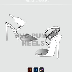 PVC Pump Heels Fashion Technical Flat Illustration Drawing Mockup CAD Template