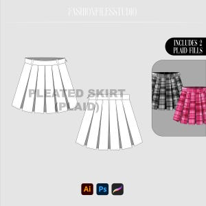 Pleated Skirt Fashion Flat Technical Illustration Template Mockup Vector Fashion Design