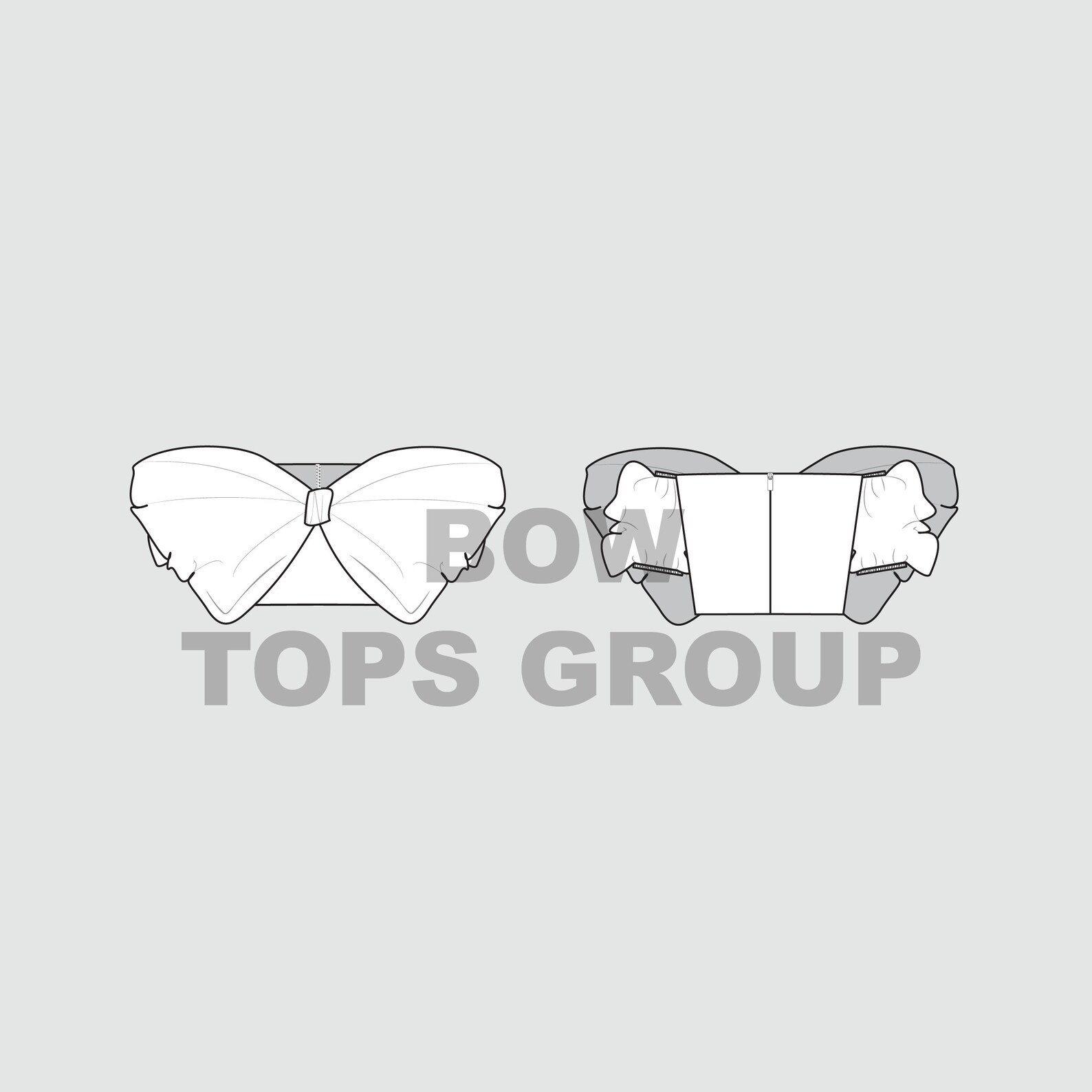 Bow Tops Fashion Technical Flat Sketches CADS Mockup Template Digital ...
