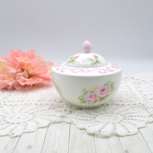 Vintage Hand Painted Sugar Bowl with Lid - Signed / Porcelain Sugar Bowl / Tea Party / Shabby Chic Decor