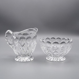 Vintage NACHTMANN BLEIKRISTALL 24% Lead Crystal Clear and Frosted Creamer and Sugar Dish set in the Anglia Pattern - Giftable