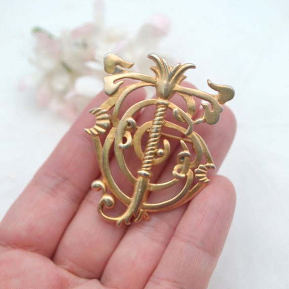 Vintage Carolee Art Nouveau Inspired Brooch Jewelry Gold Tone Ornate Brooch Etsy