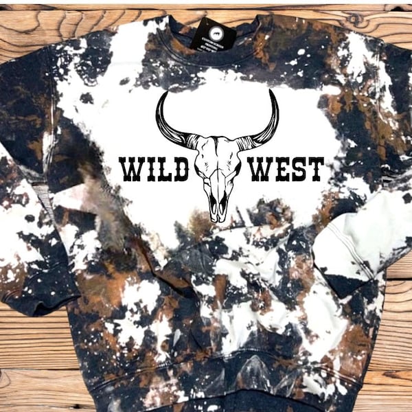 Wild West cowhide bleached sweatshirt, western, country, best seller, trendy clothing, concert, bleached