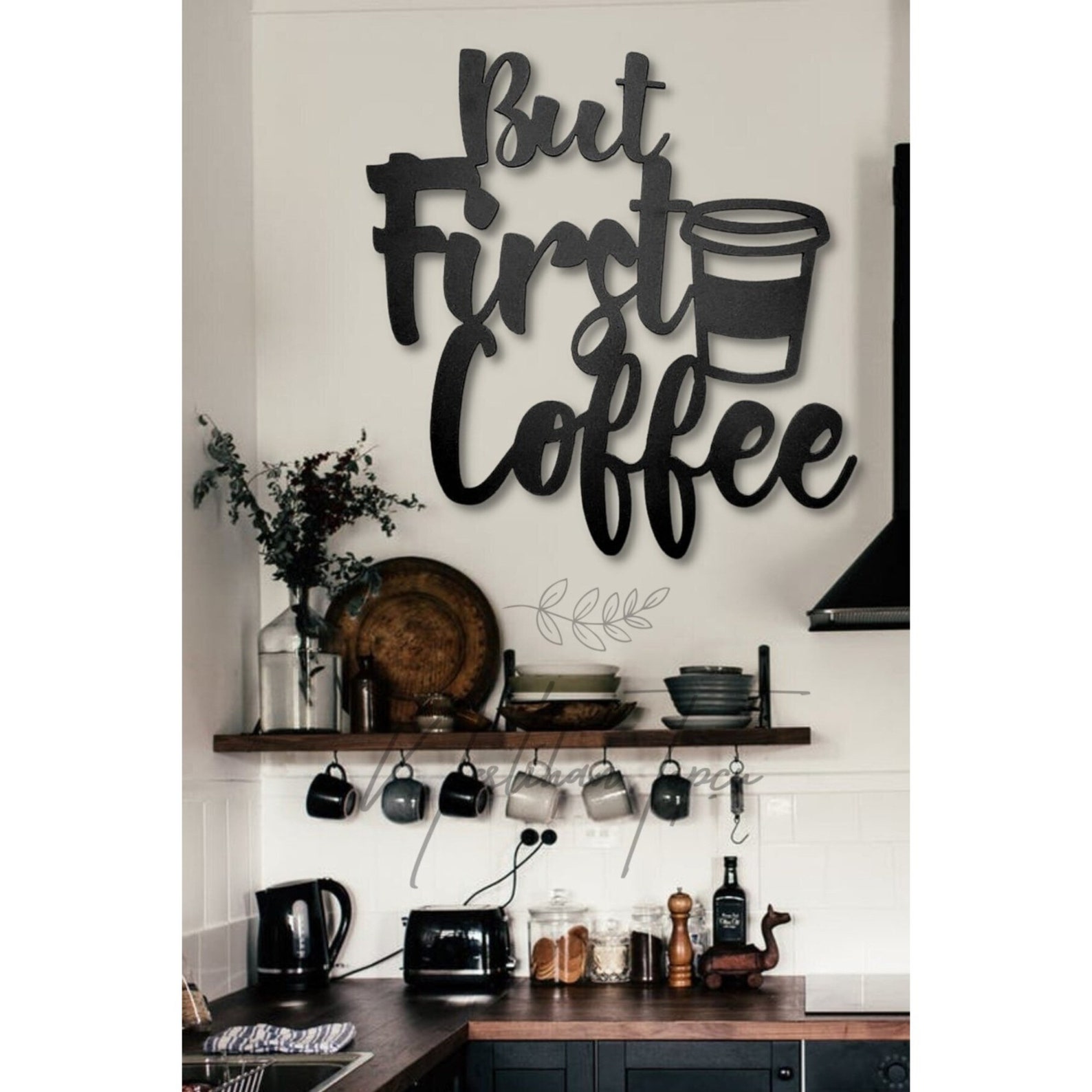 Black Wood but First Coffee Wall Decor for Kitchen Cafe Coffee Corner
