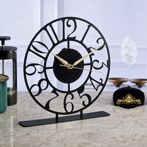 Authentic Decorative 3D Metal Black and Gold Table Top Clock 21x23cm