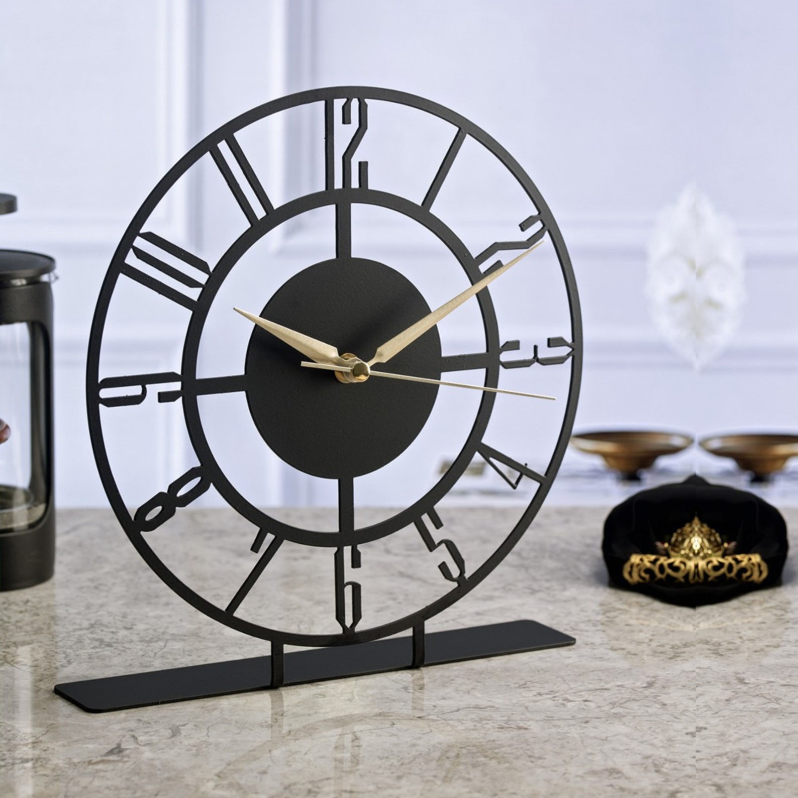 Decorative 3D Metal Black Table Top Clock 25x23cm - Etsy UK