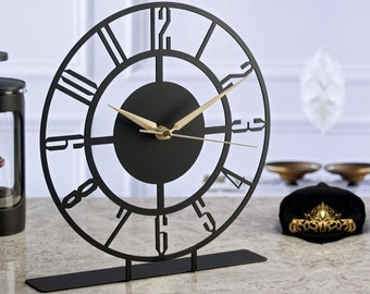 Reloj De Sobremesa Decorativo 3D Metal Negro 25X23Cm