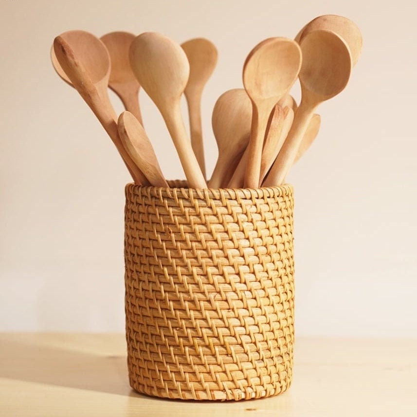 Round Wooden Spoon Tea Coffee Stirring Spoon Dessert Spoon Reusable ...