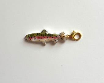 Rainbow Trout Charm, Rainbow Trout Stitch Marker, Fish Charm, Fish Necklace Charm, Boat Tote Charm, Small Charms for Purses