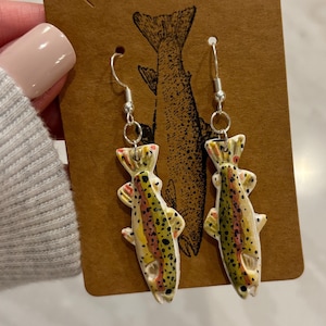 Handmade Rainbow Trout Earrings: Polymer Clay, Sterling Silver Hooks