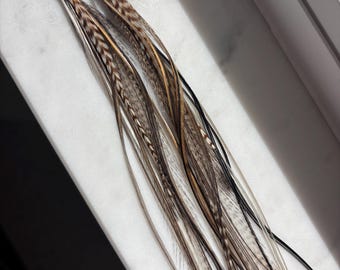 Mocha Feather Earrings | Neutral Brown & Cream Feather Earrings | Long Boho Statement Earrings | Handmade Nature Jewelry