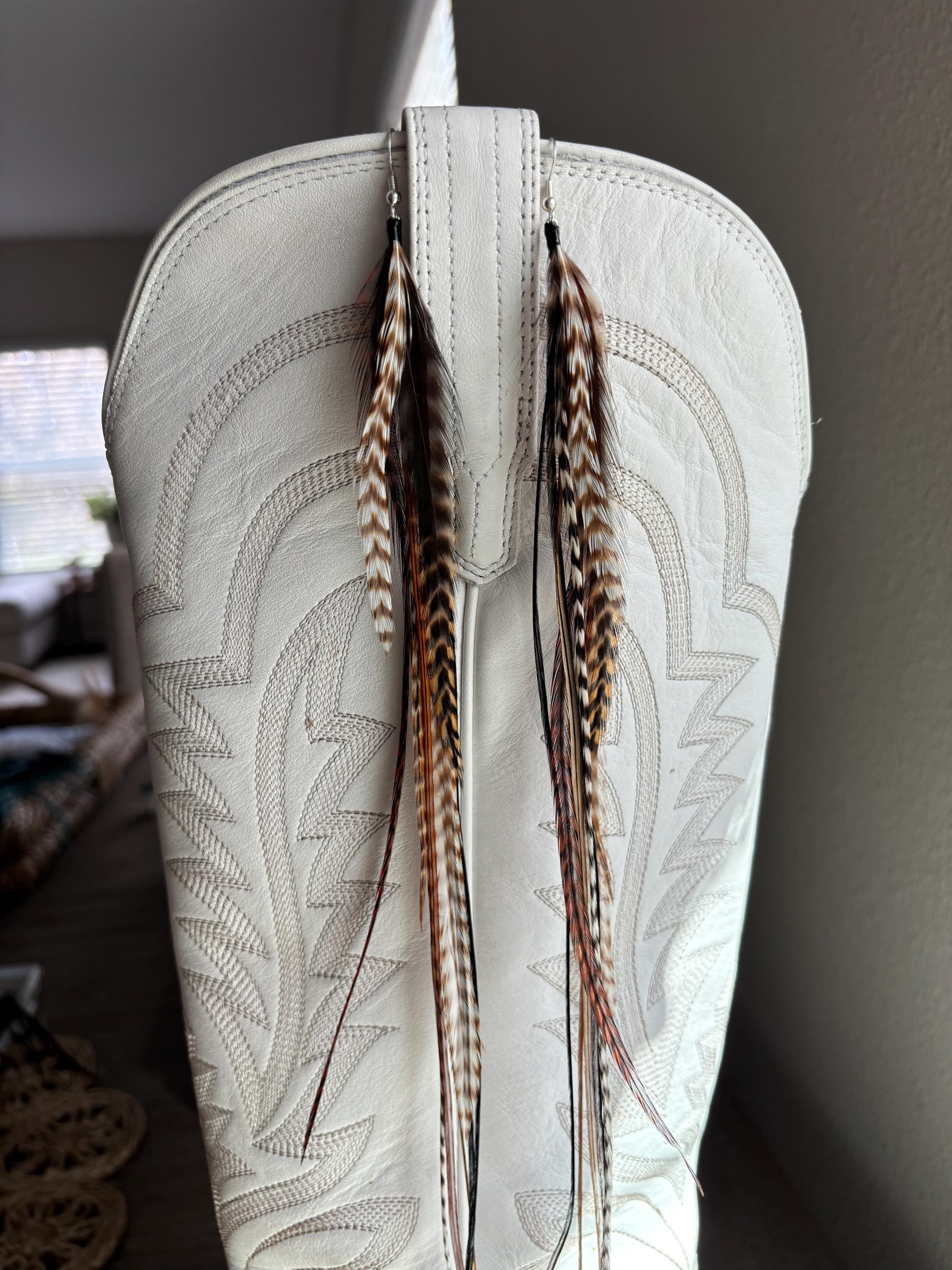 Feather Earrings, Long Hair Feather Earrings, Western Earrings