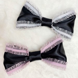 White or Pink Frame Cute Hair Clip Black Bow Lolita fashion Himekaji Hime Gyaru Lolita Hair Accessories for Women Kawaii Princess Bow Kawaii