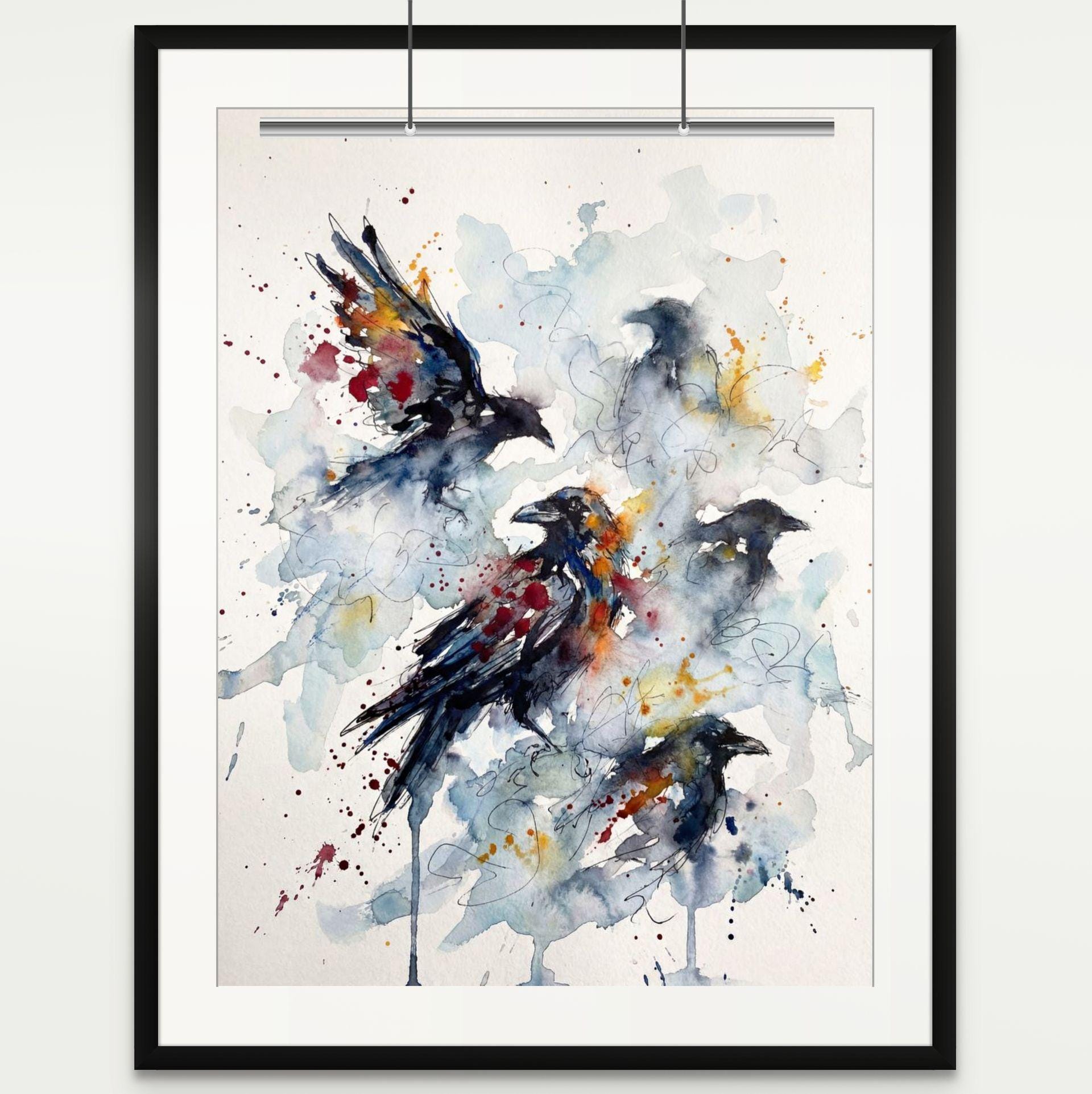 Abstract Raven Art Print • Watercolor Crows in Mist • Moody Wall Art ...