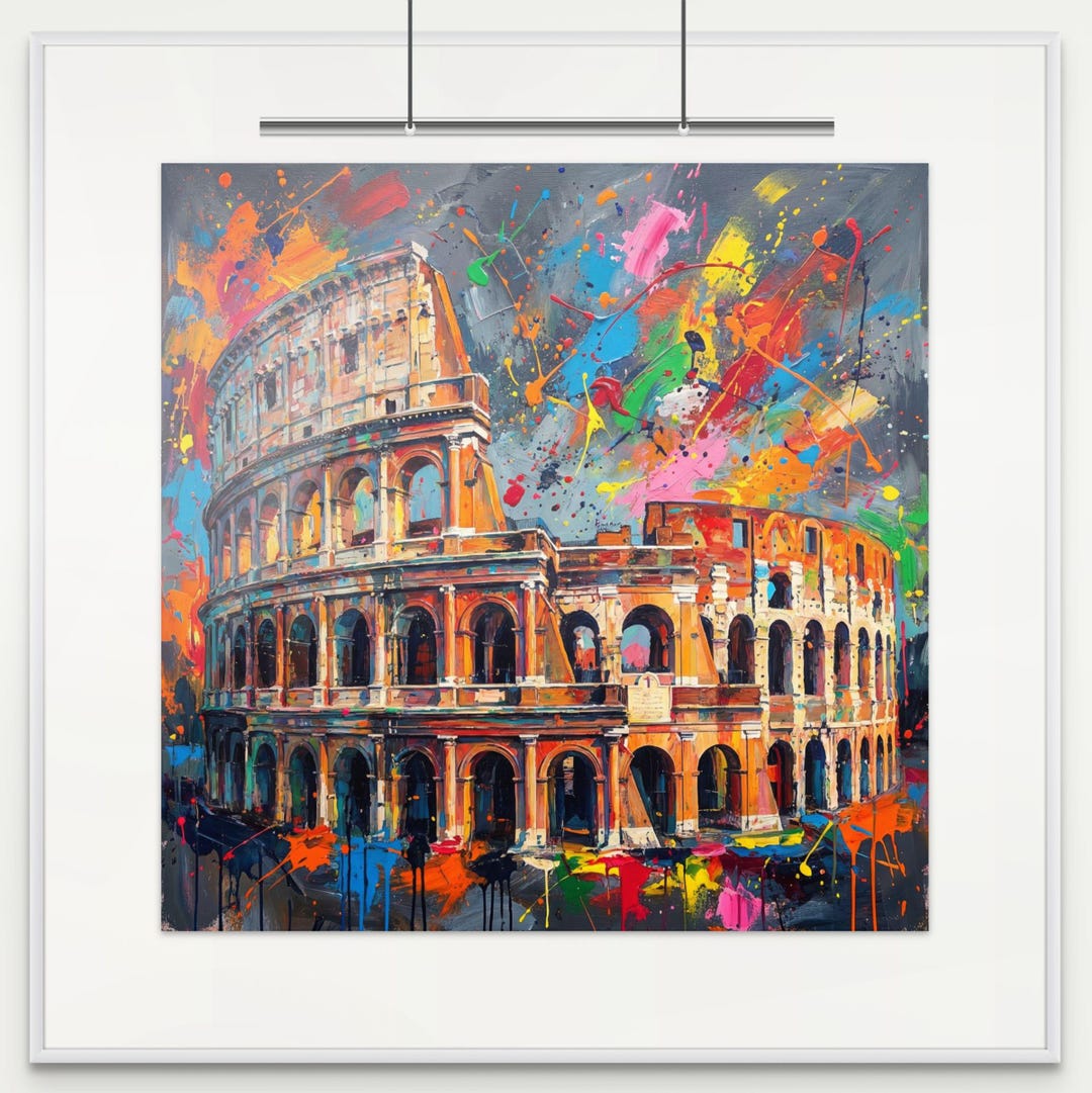 Stylized Rome Abstract Abstract Colosseum Print • Vibrant Rome Wall Art, Italy Landmark ...