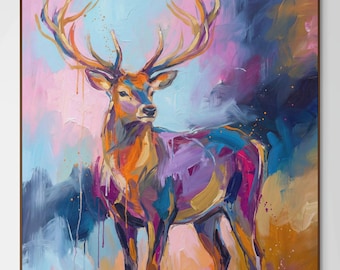 Abstrakter Hirsch Hirsch Wand Kunst Druck - Bunte moderne Wildtier Gemälde - Sofortiger Download Digitales Kunstwerk für Ihre Wohnkultur