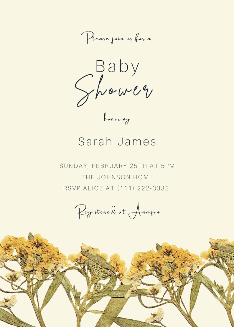 Editable Flower Themed Baby Shower Invitation Digital Download Etsy