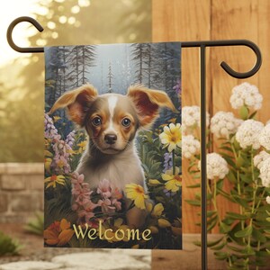Long Haired Apple Headed Chihuahua Puppy in Spring Garden & House Banner, Chihuahua Garden Flag, Chihuahua Lover Gift, Chihuahua Owner Gift