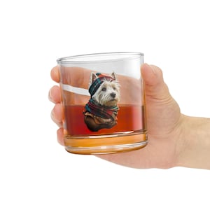 Whiskey Glass with West Highland White Terrier in Scottish Attire, Dog Lover Gift, Barware Decor, Drinking Glass, Unique Gift for Scotch
