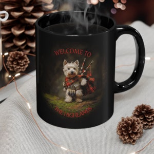 Highlander Westies 11oz Black Coffee Mug, Westie Coffee Mug, Westie Coffee Mug Gift, Westie Lover Gift, Westie Owner Gift, Highlander Westie