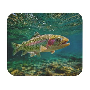 Swimming Rainbow Trout Mouse Pad (Rectangle)(9&quot;x8&quot;), Fly Fishing Lover Gift, Trout Lover Gift, Fishing Lover Gift,  Environmentalist Gift