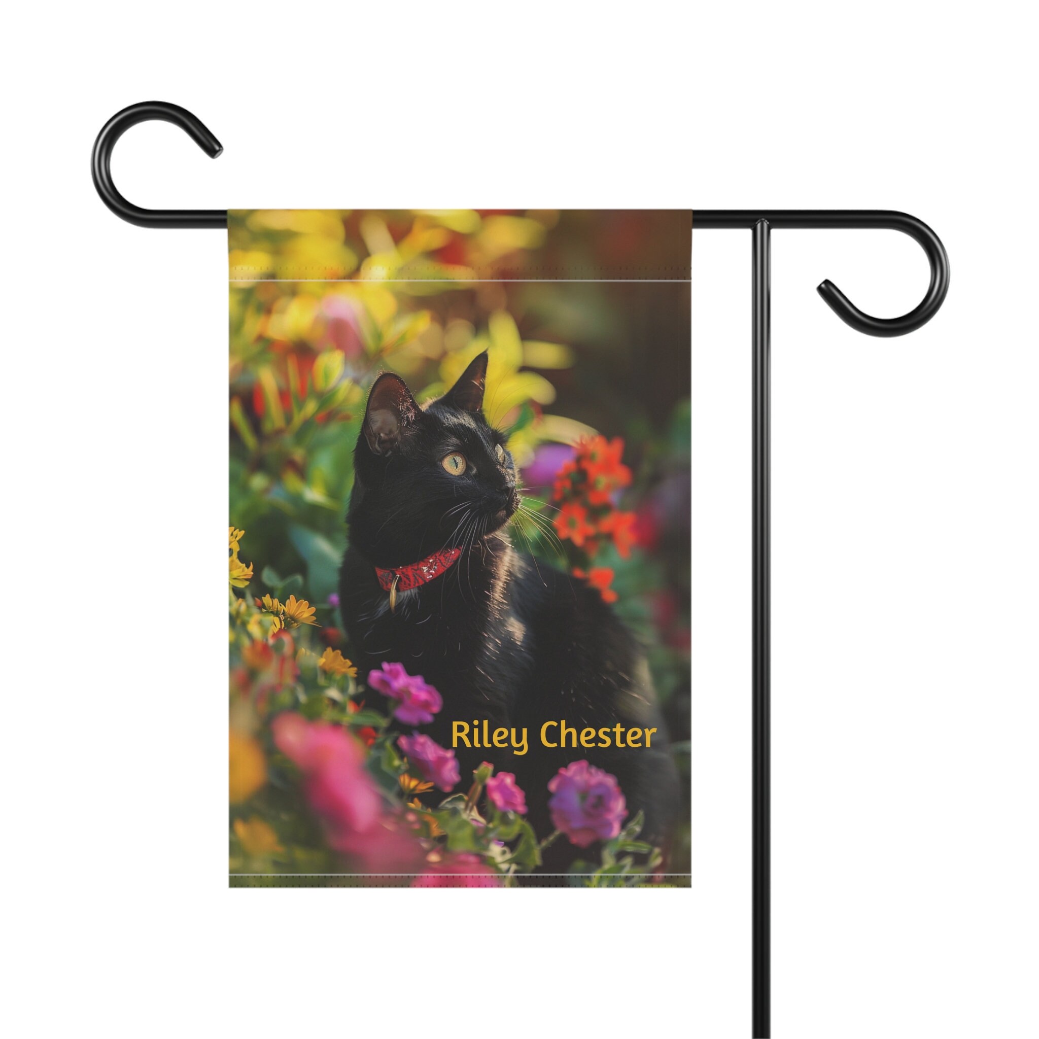 CUSTOM Black Cat Garden & House Banner, 12x18 In, Black Cat Garden Flag