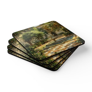 Italian Courtyard Corkwood Coaster Set, Italy Lover Coaster Set, Italy Vacation Coaster Gift, Italian Traveler Gift, Italian Honeymoon Gift