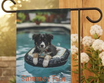 Border Collie Puppy Summer Garden & House Banner, Border Collie Garden Flag, Border Collie Lover Gift, Border Collie Owner Gift