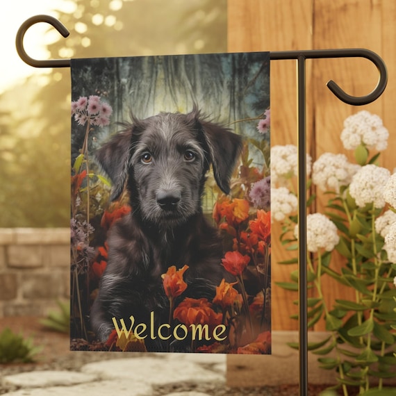 Irish Wolfhound Puppy in Spring Garden House Banner, Irish
