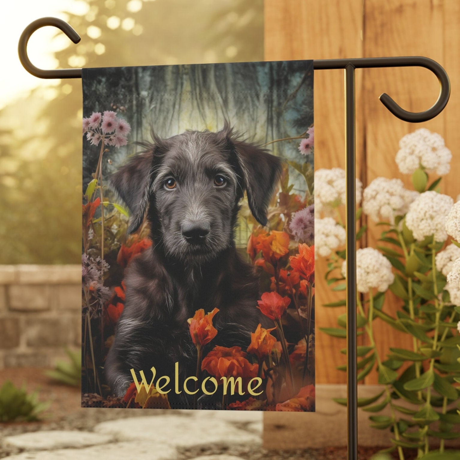 Bandiera Da Giardino Natalizia 'Merry Christmas' Con Irish Wolfhound | Double Face 100% Poliestere | Tesori Dell'Caroline - 2