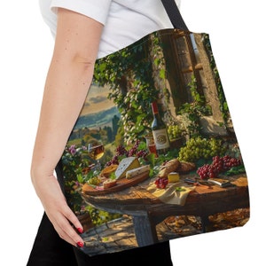 Wine and Cheese Tote, Tote Bag Gift for Wine Lover Gift for Italy Lover Gift for Traveler Gift for Tuscany Lover