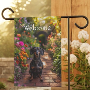 Dachshund Spring Garden & House Banner, 12x18 in, Dachshund Garden Flag, Dachshund Garden Flag Gift