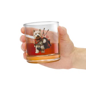 Whiskey Glass with West Highland White Terrier in Scottish Attire, Dog Lover Gift, Barware Decor, Drinking Glass, Unique Gift for Scotch