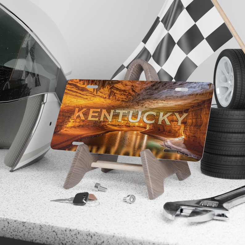 Car Vanity Plate, Kentucky Mammoth Cave Illustration, Front Bumper Auto Tag, License Plate, Car Accessories, Vehicle Decor, Kentucky image 1