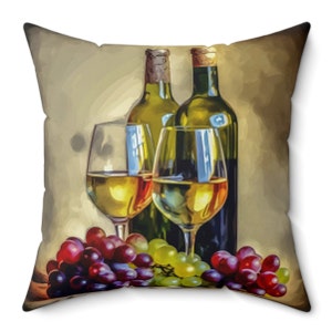 White Wine Spun Polyester Square Pillow, Wine Lover Pillow, White Wine Lover Pillow, Wine Lover Gift, White Wine Pillow Gift