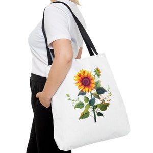 Sunflower Tote Bag, Sunflower Tote, White Sunflower Tote, Sunflower Tote Gift, Three Sizes