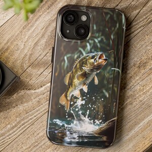 Jumping Bass iPhone und Samsung Tough Cases, Handyhülle Geschenk für Fischer, Angeln Handyhülle Geschenk, Fischerin Handyhülle Geschenk