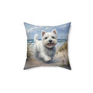 Westie Spun Polyester Quadratisches Kissen, Strandkissen, Westie Dekokissen, Dekokissen Geschenk, Westie Dekokissen Geschenk