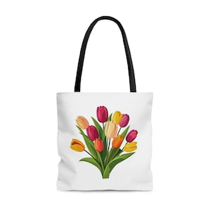 Tulips Tote Bag, Tulips Tote, White Tulips Tote, Tulips Tote Gift, Three Sizes