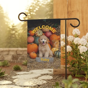 PERSONALIZED Goldendoodle Fall Garden Flag, Pet Thanksgiving Flag, Goldendoodle Yard Decor, Goldendoodle Lawn Flag, Thanksgiving Lawn Flag