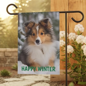Shetland Sheepdog Welpe Wintergarten & Haus Banner, Sheltie Wintergarten Flagge, Sheltie Wintergarten Flagge Geschenk, Sheltie Liebhaber Geschenk